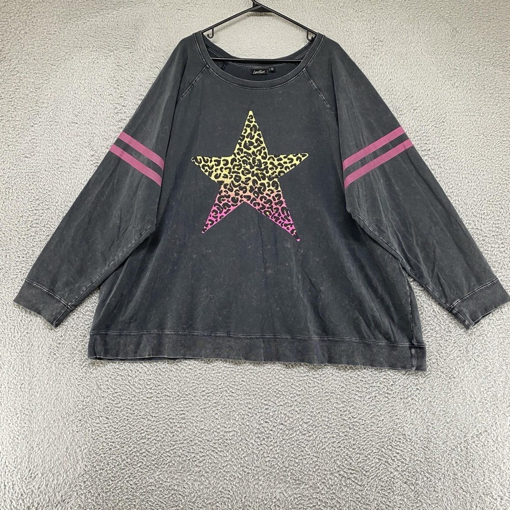 Lovesick Top Womens 5X Black Leopard Star Graphic Varsity Long Sleeve Torrid